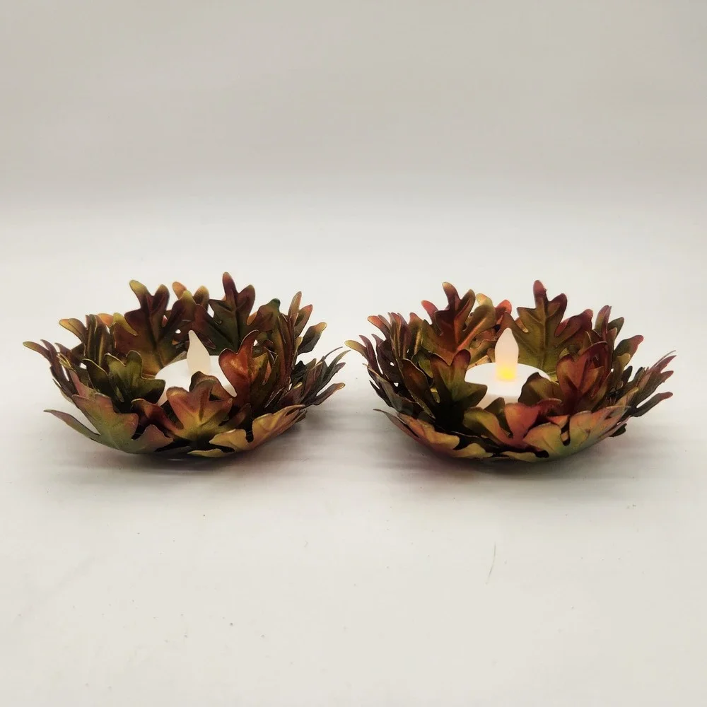Fall Leaf‎ 3D Tealight Candle Holders Set of 2 Autumn Colors Delicate Decor